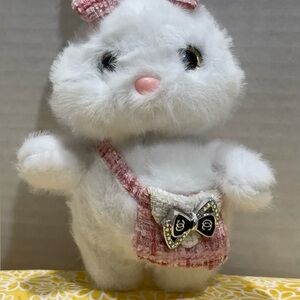 EASTER. WHITE BUNNY WITH PINK BOWV& CC PURSE KEYTING